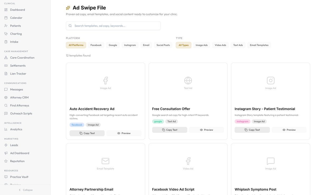 The ad swipe file, with ready-to-use campaign templates